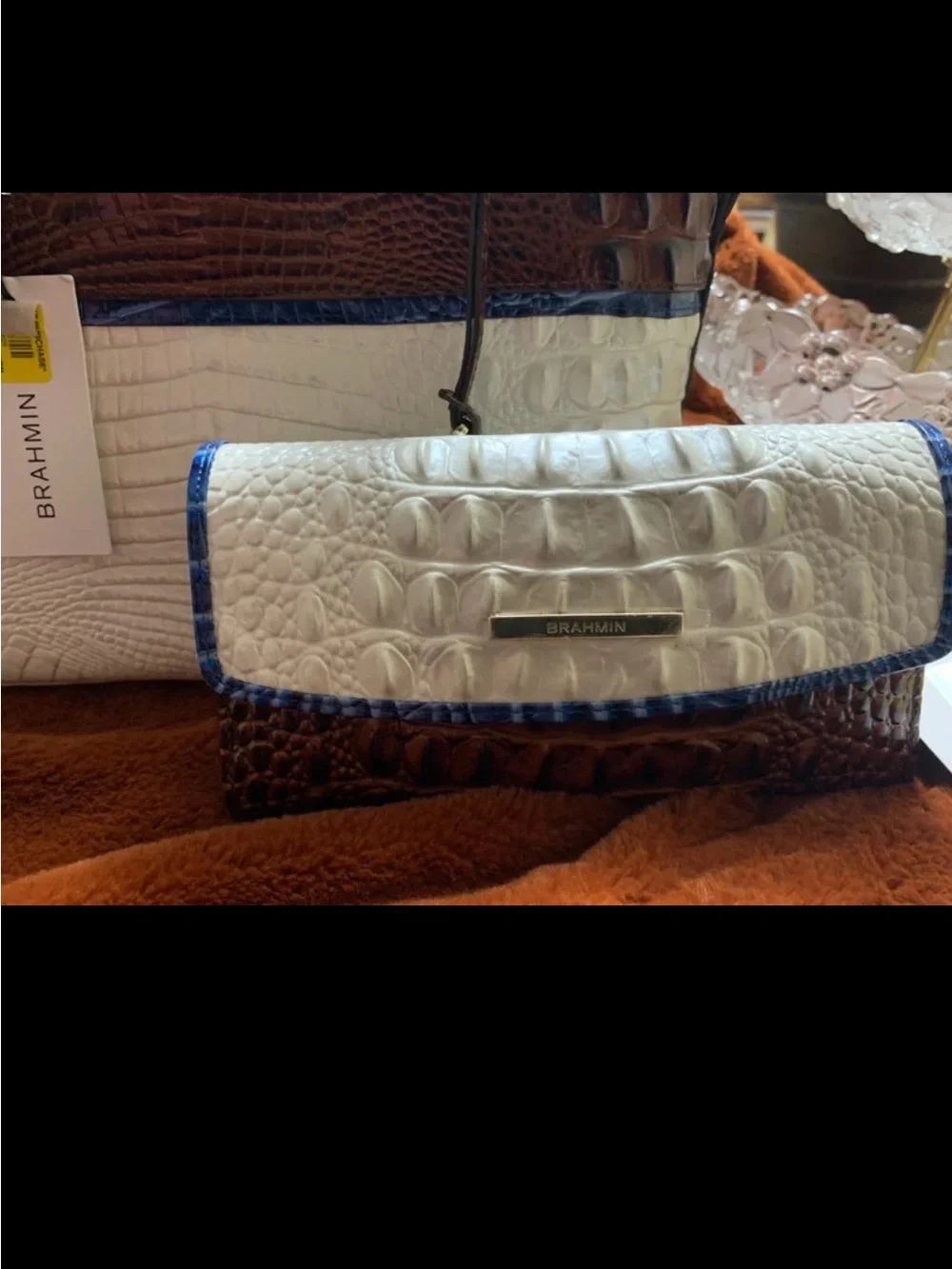 NWT Brahmin Asher Handbag in White, Brown & Blue and Brahmin Checkbook Wallet